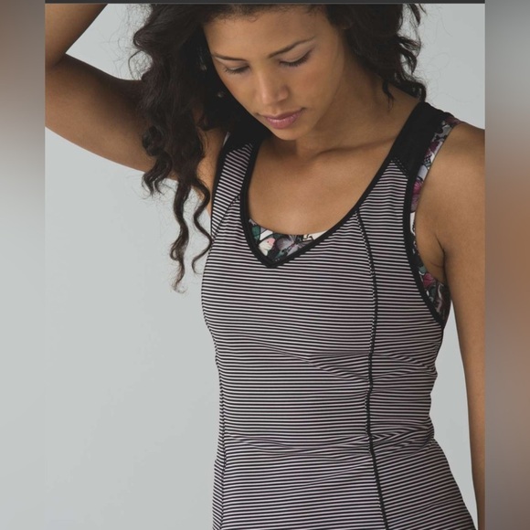 LULULEMON SUPER SPORTS TANK BRA MIMI POP STRIPE BLACK MINK BERRY BUTTERFLY 2 - Picture 7 of 8